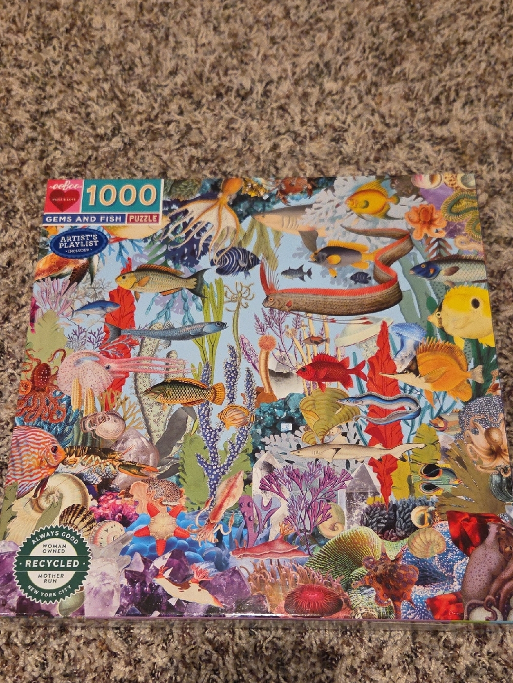 1000-Piece Gems and Fish Jigsaw Puzzle By Eeboo- Colorful Ocean Collage